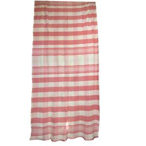 Vintage Pink & Cream Plaid Wool Camp Blanket Stripe Check Double Length 156 X 72